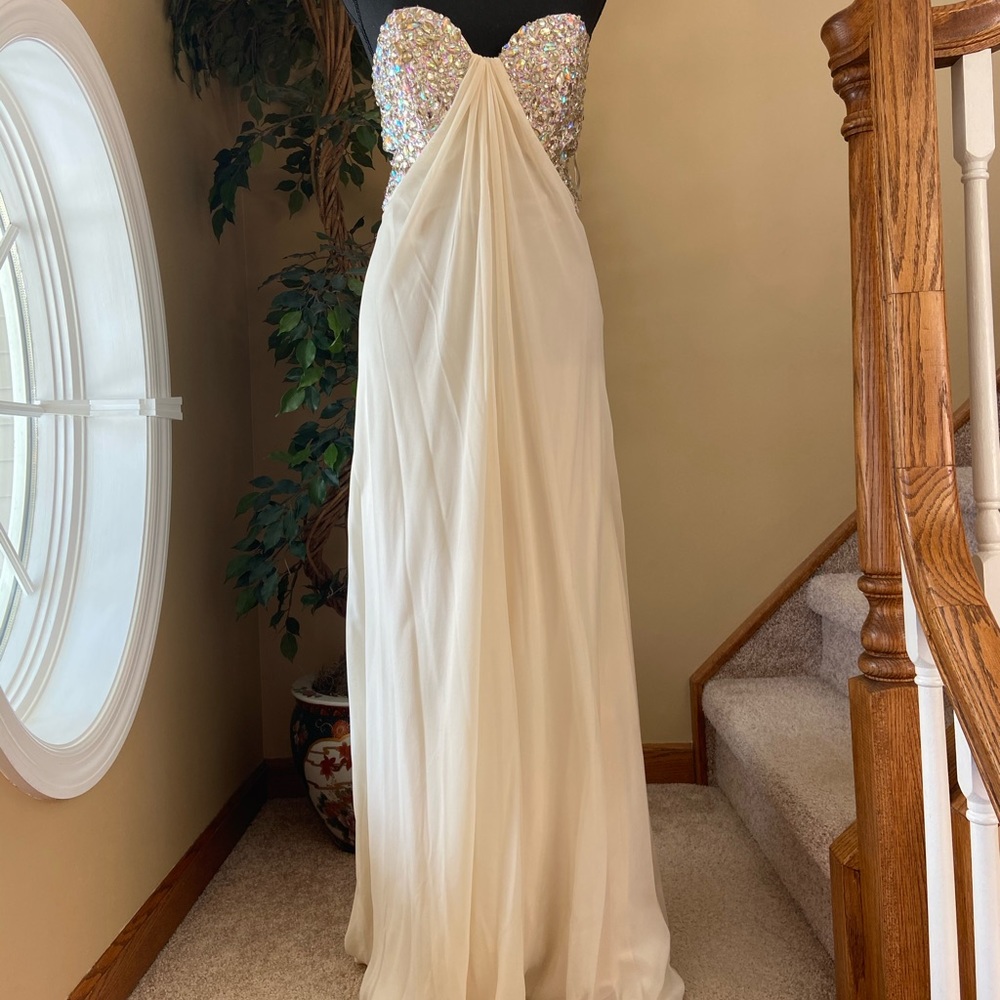 Ivory Beaded Iridescent Gown w/ Beaded Back Panel